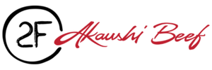 2F Akaushi Beef logo with black circle icon and red script lettering