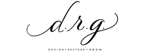 DRG Design Create Grow logo with black script initials and small tagline
