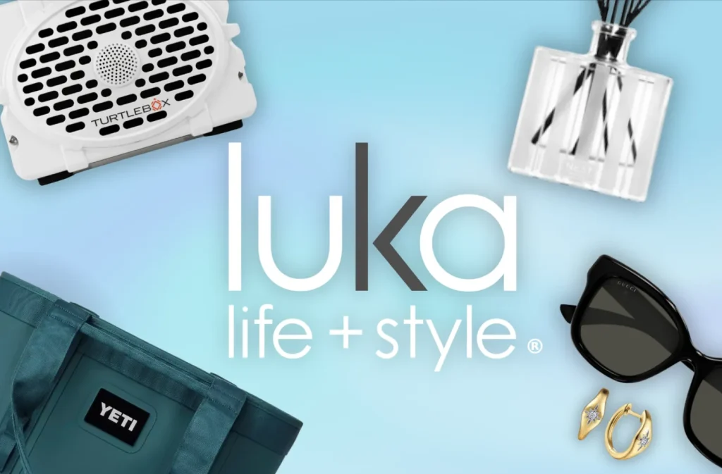 Luka Life and Style brand banner with accessories and lifestyle products.